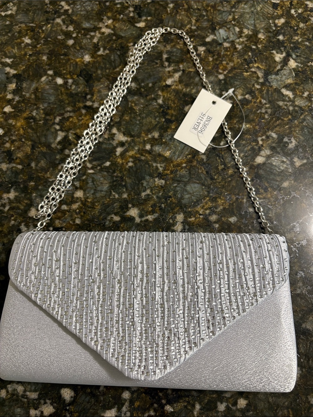 Amazon Silver Beaded Envelope Clutch with Chain